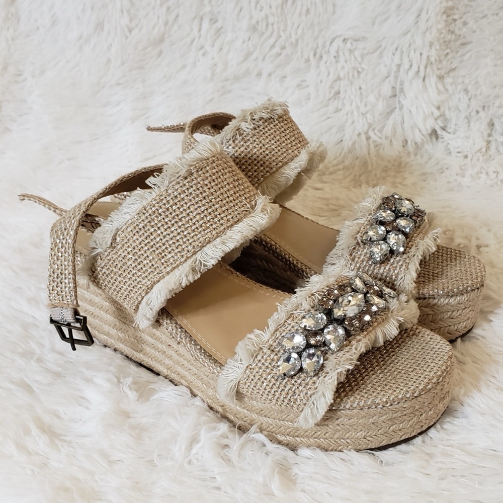 Crown Vintage Beige Espadrilles with Gem Accents Size 8